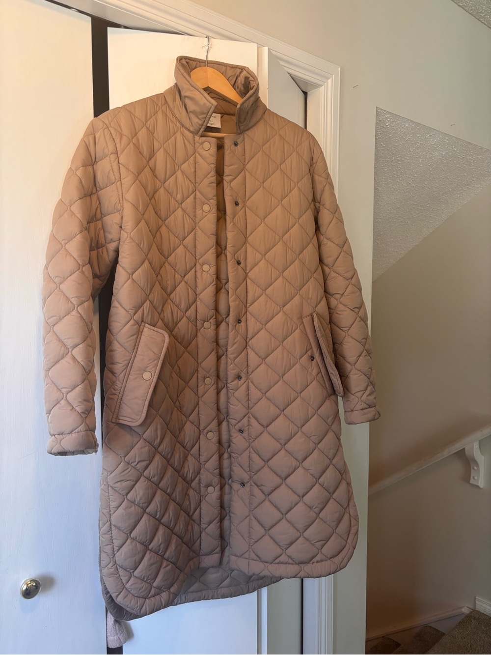 Kit and Ace Quilted Long Puffer Coat in Taupe